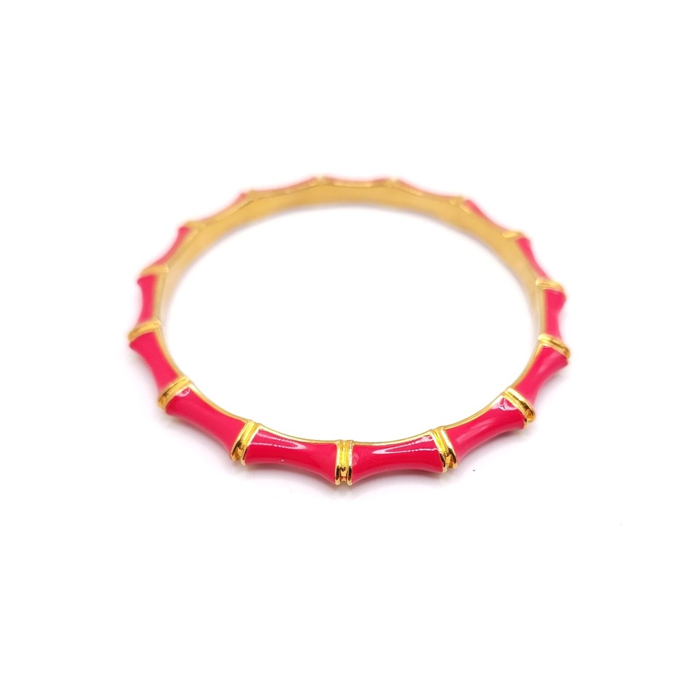 Stella & Dot Julep Bamboo Bangle Bracelets Pink Cream Enamel Gold Tone Set 2 - Picture 7 of 10